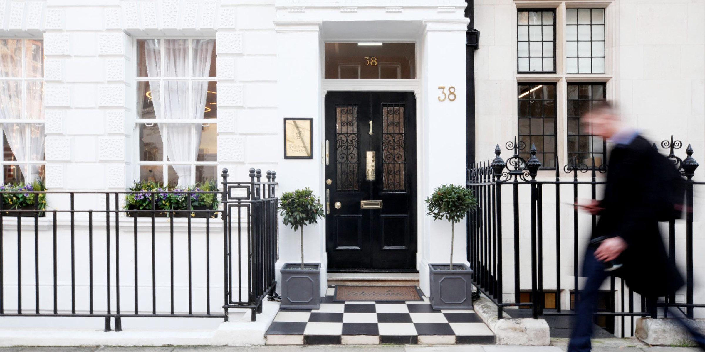 The front door of the clinic at 38 Queen Anne Street